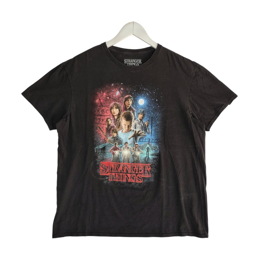 Stranger Things Mens Graphic T-Shirt Black Netflix Series Poster Large L Cotton